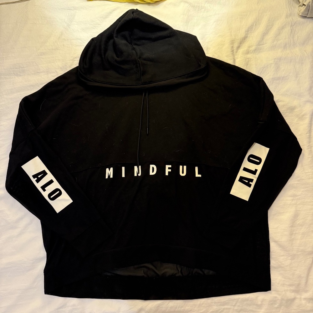 ALO Yoga Long Sleeve Hooded Shirt with Sheer Details | Size S